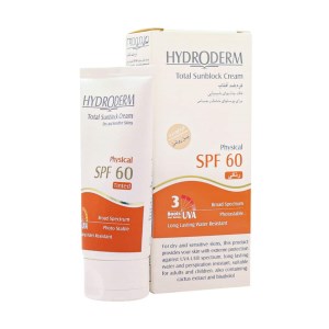 هیدرودرم کرم ضدآفتاب رنگی SPF 60 فیزیکال مناسب پوست خشک و حساس 50 میل