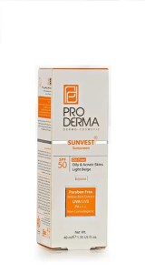 ضد آفتاب بژ روشن پرودرماSPF 50مناسب پوست چرب ml40