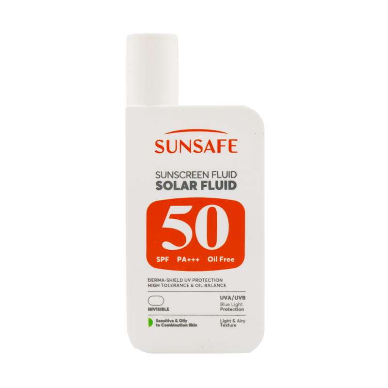 ضدآفتاب فلوئید بی رنگ سان سیف کرمSpf 50مناسب پوست های حساس و چرب و مستعد به اکنهml50