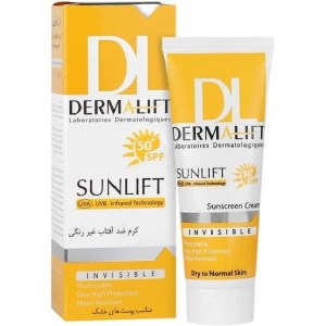 ضد آفتاب بی رنگ درمالیفتspf50 مناسب پوست خشکml40